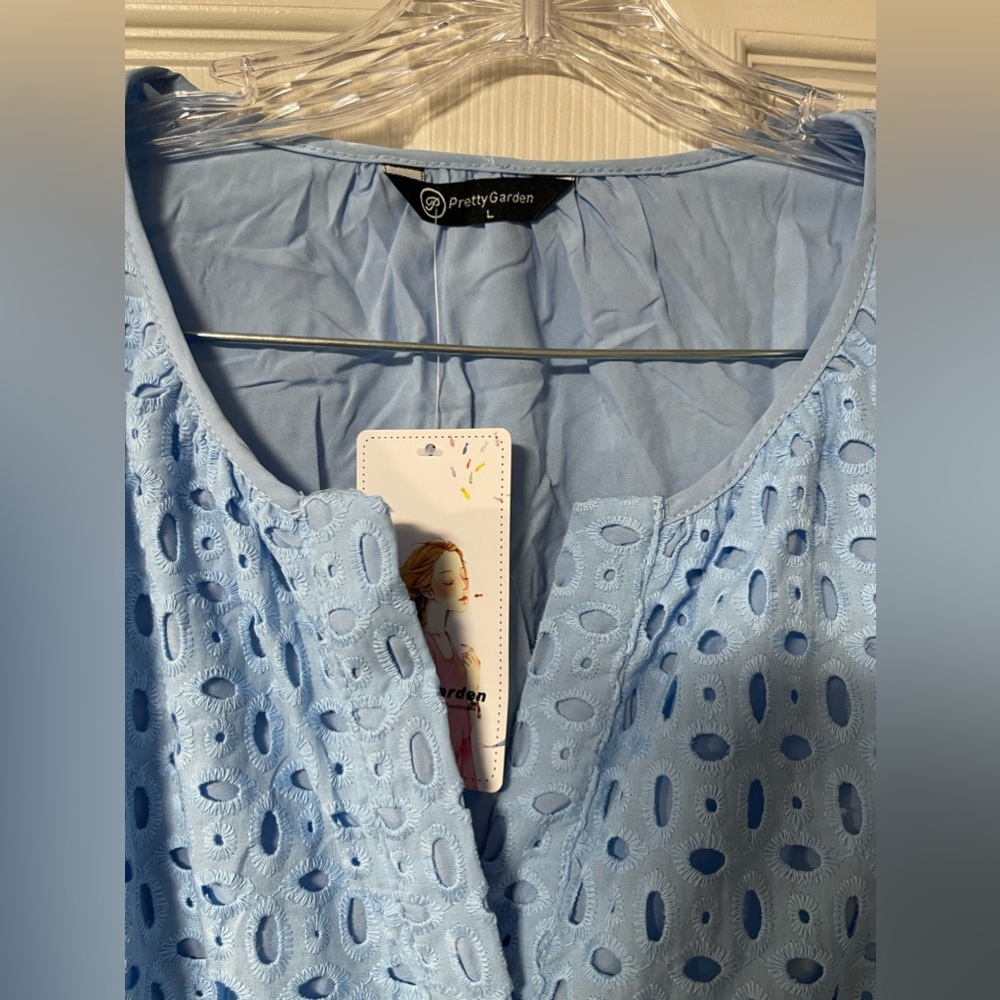 NWT: PRETTY GARDEN Summer V Neck Short Sleeve A Line Hollow Out Lace Size Large - Picture 5 of 6